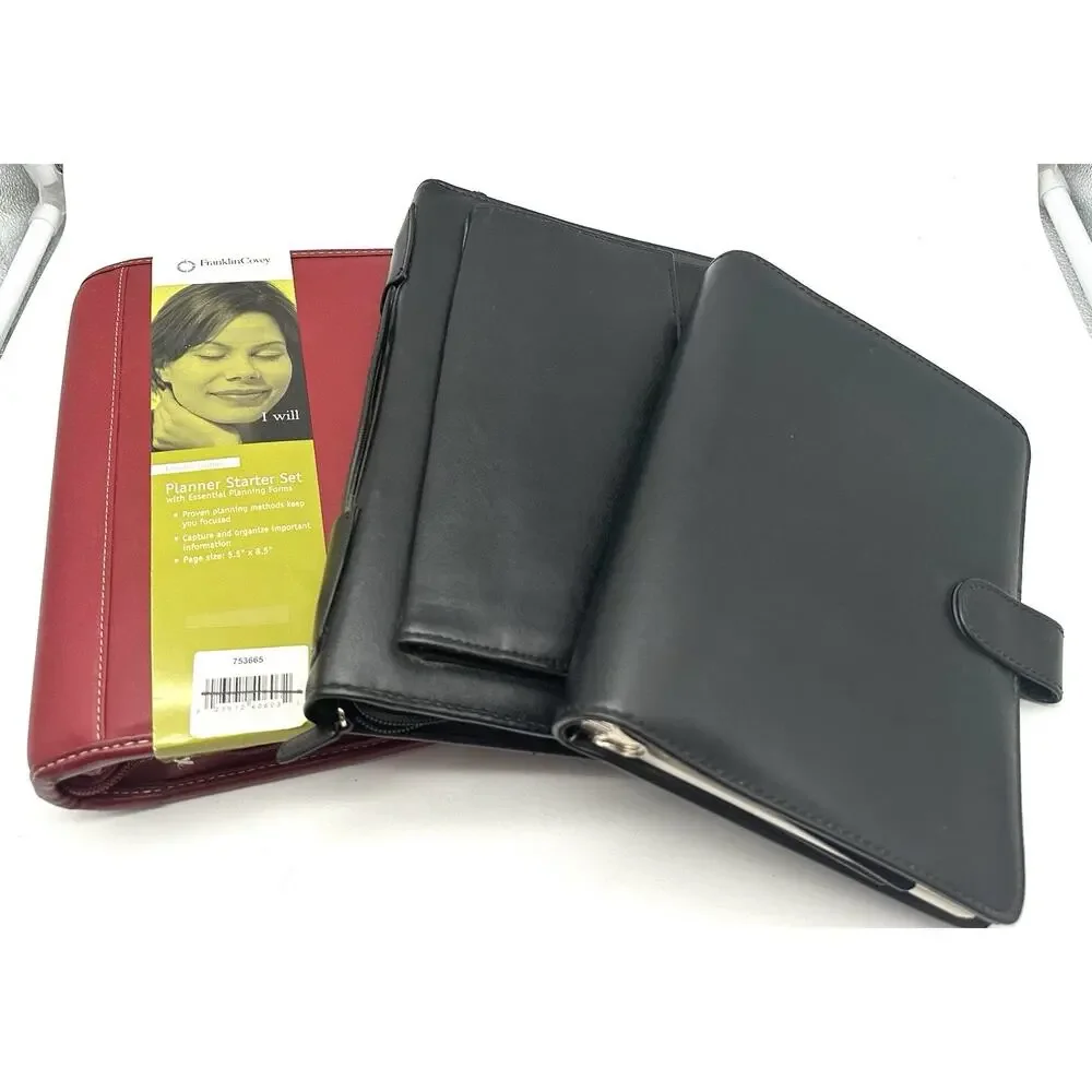 Vintage Lot Of 3 Franklin Covey Daytimer Ring Binder Organizer Black Red